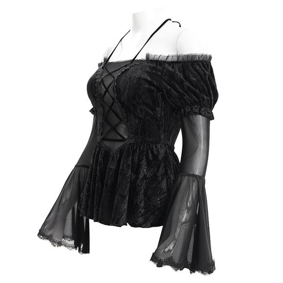 Devil Fashion Gothic Victorian Vampire Black Velvet Rose Princess Peplum Top - Picture 15 of 16